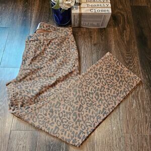 Current/Elliott Tan Leopard Print Straight Leg Jeans